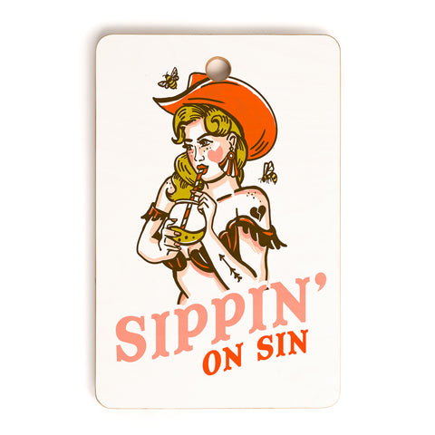 The Whiskey Ginger Sippin On Sin Retro Cowgirl Cutting Board Rectangle