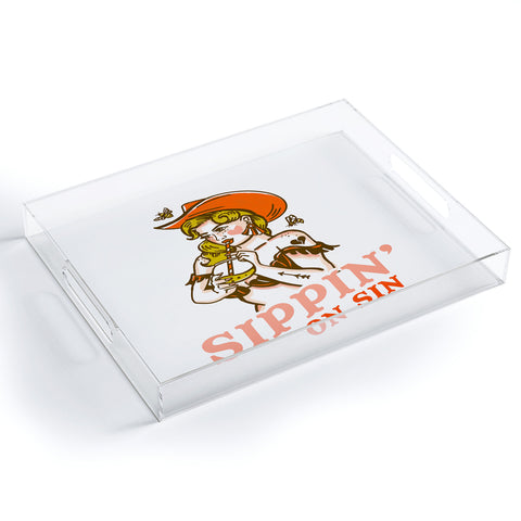 The Whiskey Ginger Sippin On Sin Retro Cowgirl Acrylic Tray