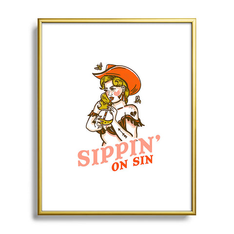 The Whiskey Ginger Sippin On Sin Retro Cowgirl Metal Framed Art Print