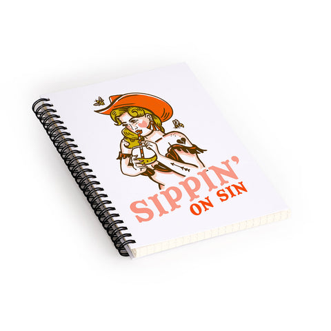 The Whiskey Ginger Sippin On Sin Retro Cowgirl Spiral Notebook