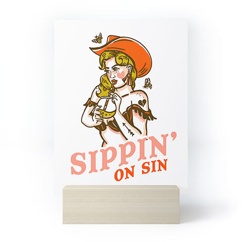 The Whiskey Ginger Sippin On Sin Retro Cowgirl Mini Art Print