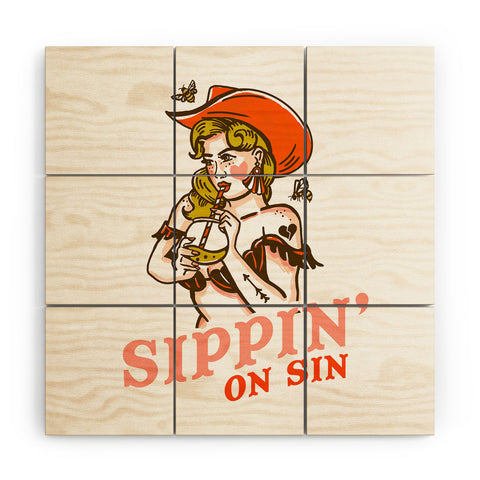 The Whiskey Ginger Sippin On Sin Retro Cowgirl Wood Wall Mural