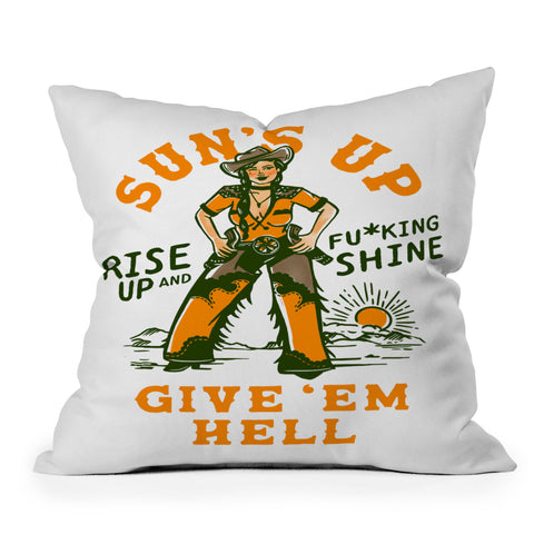 The Whiskey Ginger Suns Up Give Em Hell Rise Up Outdoor Throw Pillow