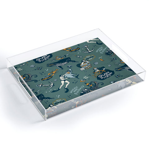 The Whiskey Ginger Vintage Ocean Pattern Acrylic Tray