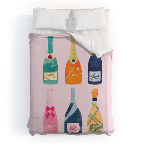 Thearticsoul Champagne Bottles Pink Duvet Cover