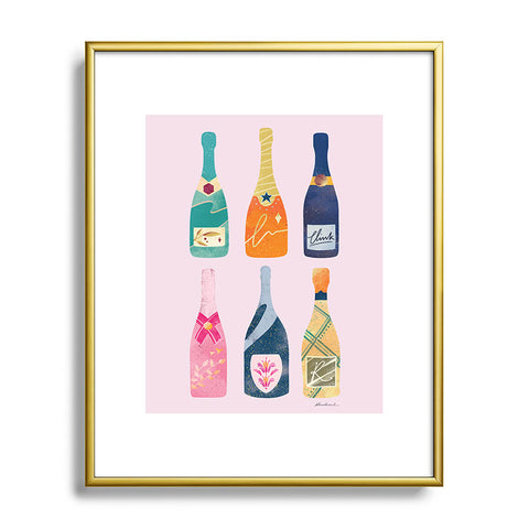 Thearticsoul Champagne Bottles Pink Metal Framed Art Print
