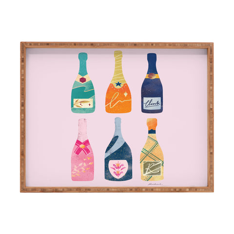 Thearticsoul Champagne Bottles Pink Rectangular Tray