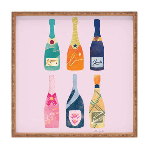 Thearticsoul Champagne Bottles Pink Square Tray