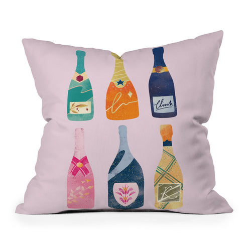 Thearticsoul Champagne Bottles Pink Throw Pillow