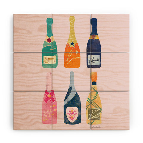 Thearticsoul Champagne Bottles Pink Wood Wall Mural
