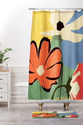 ThingDesign Modern Abstract Art Flowers 14 Shower Curtain And Mat