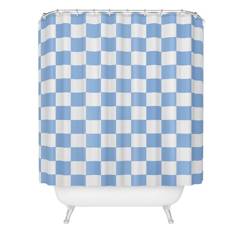 Tiger Spirit Checkerboard Light Blue Shower Curtain