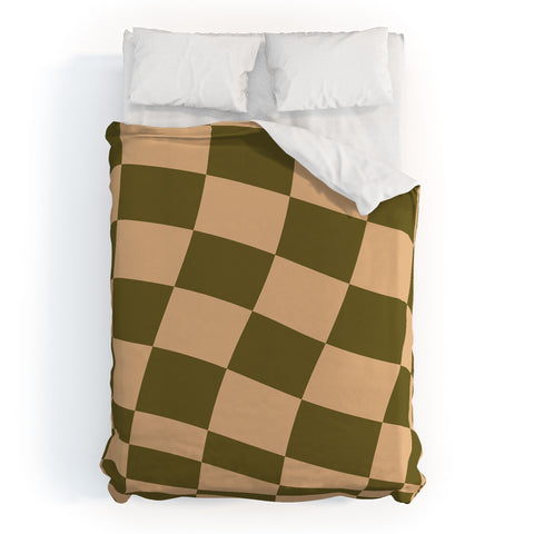 Urban Wild Studio checked wave peach and olive Duvet Cover