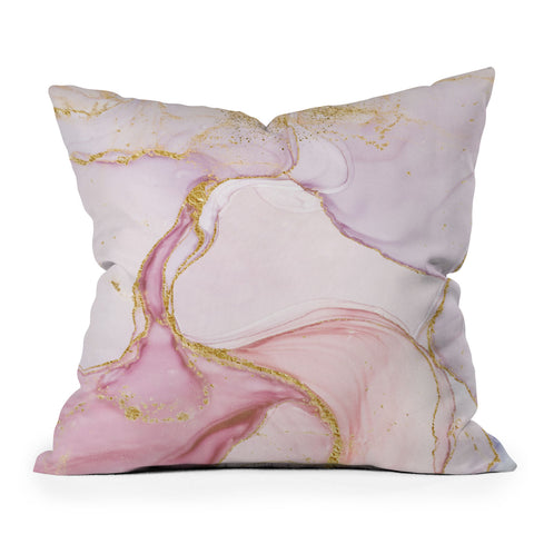 UtArt Blush Pink And Gold Alcohol Ink Marble Outdoor Throw Pillow