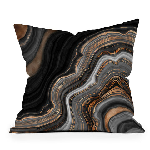 UtArt Elegant black marble with gold Outdoor Throw Pillow