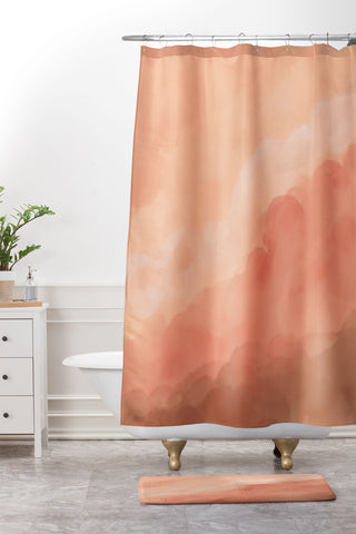 Viviana Gonzalez Peach Fuzz Watercolor Clouds Shower Curtain And Mat