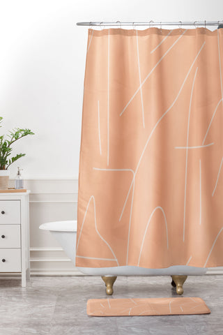 Viviana Gonzalez Peach Lineal Abstract Shower Curtain And Mat