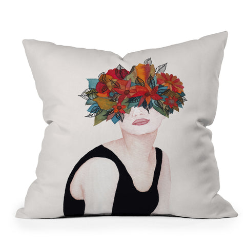 Viviana Gonzalez Woman in flowers watercolor 3 Outdoor Throw Pillow