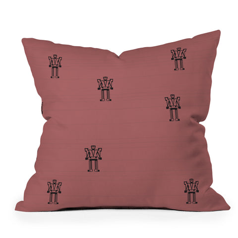 Vy La burgundy robot stripe repeat Outdoor Throw Pillow