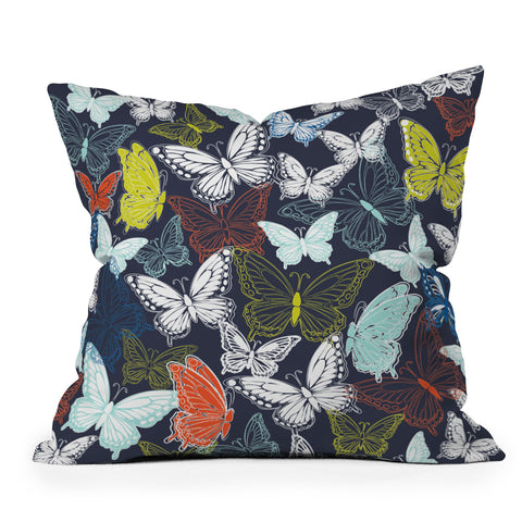 Vy La Butterfly Sky Navy Outdoor Throw Pillow