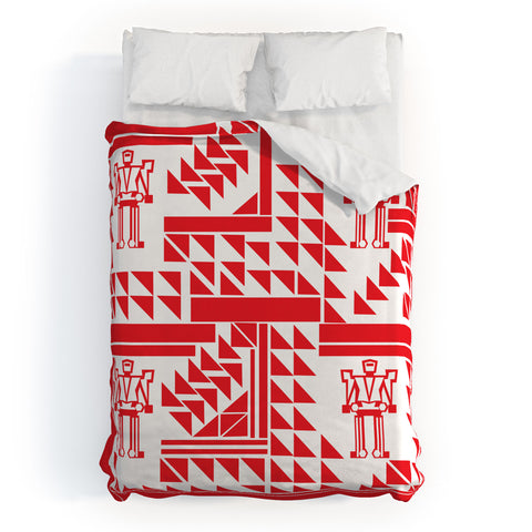 Vy La Robots And Triangles Duvet Cover