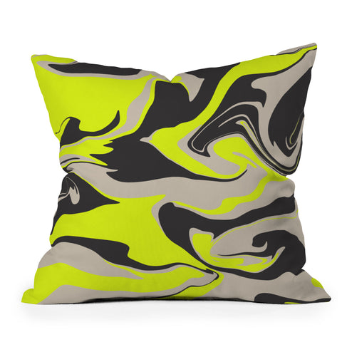 Wesley Bird Hypnotic Camo Yellow Outdoor Throw Pillow