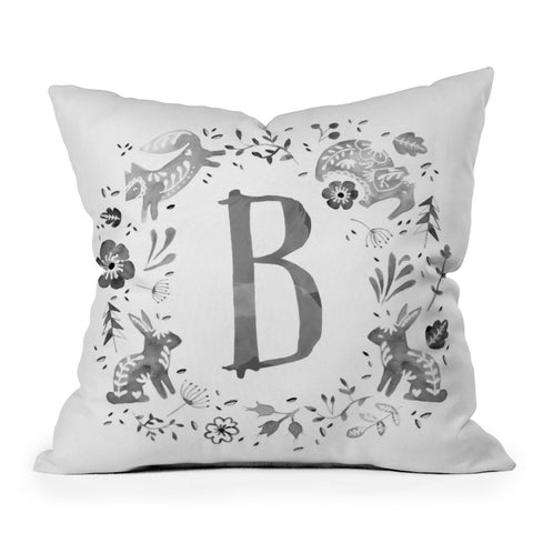 Wonder Forest Folky Forest Monogram Letter B Outdoor Throw Pillow