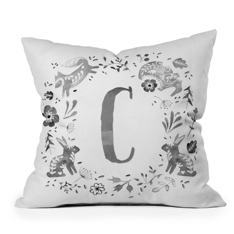Wonder Forest Folky Forest Monogram Letter C Outdoor Throw Pillow