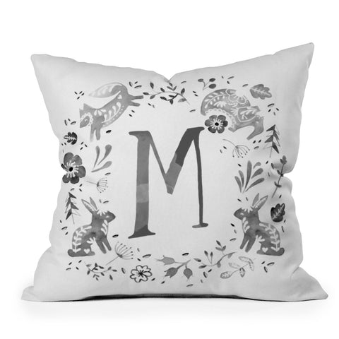Wonder Forest Folky Forest Monogram Letter M Outdoor Throw Pillow
