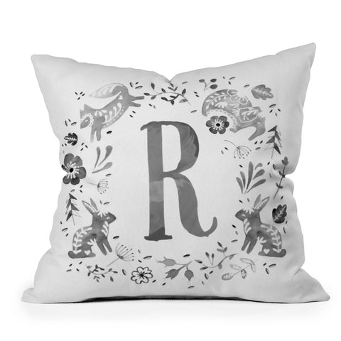 Wonder Forest Folky Forest Monogram Letter R Outdoor Throw Pillow