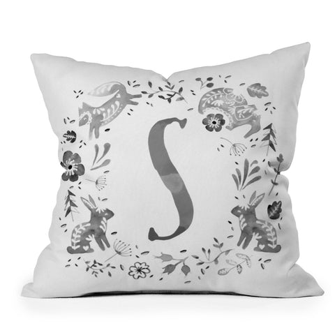 Wonder Forest Folky Forest Monogram Letter S Outdoor Throw Pillow