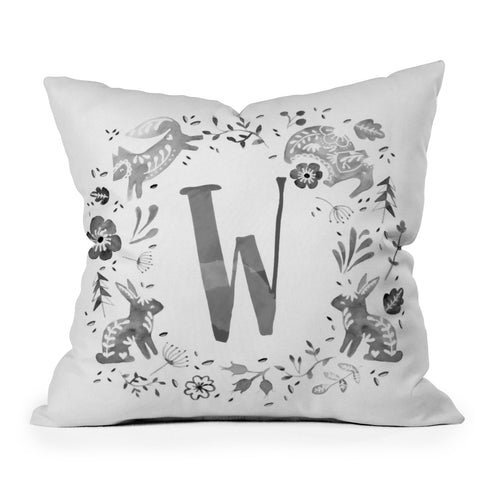 Wonder Forest Folky Forest Monogram Letter W Outdoor Throw Pillow
