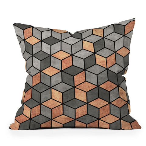 Zoltan Ratko Concrete and Copper Cubes Outdoor Throw Pillow