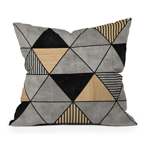 Zoltan Ratko Concrete and Wood Triangles 2 Outdoor Throw Pillow