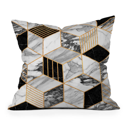 Zoltan Ratko Marble Cubes 2 Black and White Outdoor Throw Pillow