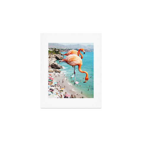 83 Oranges Flamingos on the Beach Wildlife Art Print