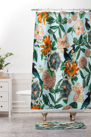 83 Oranges Forest Birds Shower Curtain And Mat