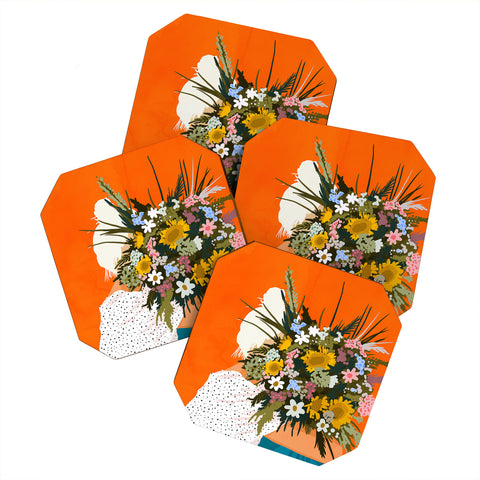 83 Oranges Happiness Is To Hold Flowers Coaster Set