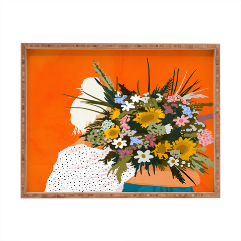 83 Oranges Happiness Is To Hold Flowers Rectangular Tray