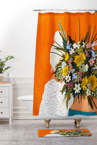83 Oranges Happiness Is To Hold Flowers Shower Curtain And Mat
