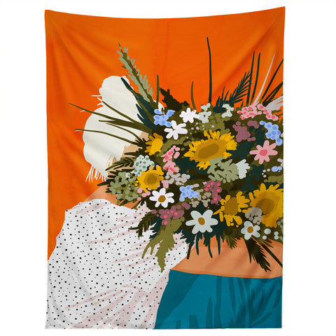 83 Oranges Happiness Is To Hold Flowers Tapestry