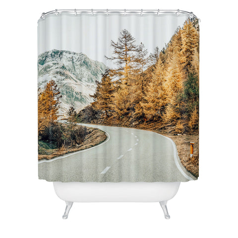 83 Oranges Snow And Gold Pine Shower Curtain