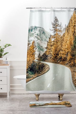 83 Oranges Snow and Golden Pine Shower Curtain And Mat