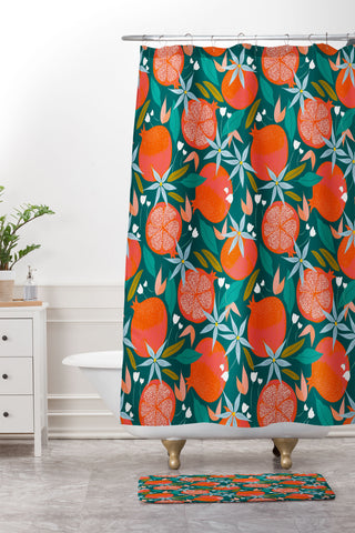 83 Oranges Summer Pomegranate Shower Curtain And Mat