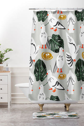 83 Oranges White Pigeons Shower Curtain And Mat