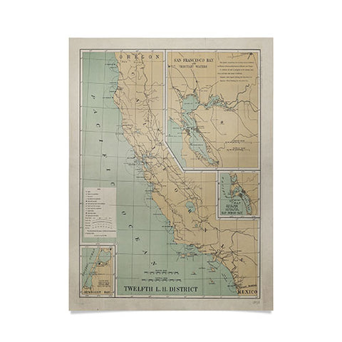 Adam Shaw California Lighthouse Map Poster