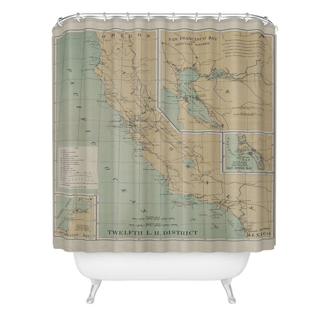 Adam Shaw California Lighthouse Map Shower Curtain