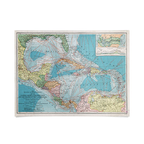 Adam Shaw Caribbean Sea Map 1913 Poster