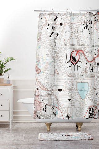 Adam Shaw ORD Chicago OHare Airport Map Shower Curtain And Mat