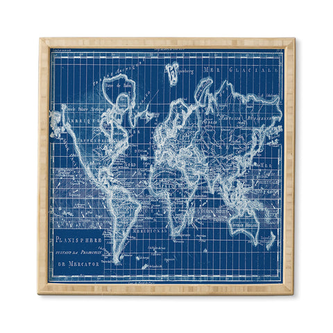 Adam Shaw World Map Blueprint Framed Wall Art